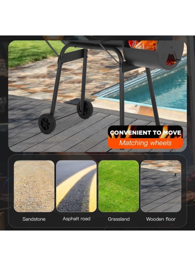 DubaiGallery شواية فحم تقليدية مع هيكل فولاذي ثقيل، غرفة نار جانبية، فتحات هواء قابلة للتعديل، مقياس حرارة مدمج، مصممة لنكهة دخان أصلية، شواء في الفناء الخلفي، وطهي الشواء في الهواء الطلق - Image 4