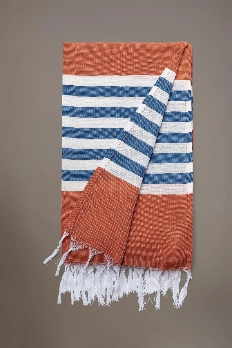Fancy beach towel 100% cotton fabric - Orange Blue