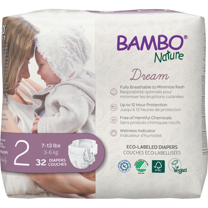 BAMBO NATURE حفاضات بامبو ناتشر المضادة للحساسية للأطفال، حفاضات مستدامة مع علامة بيئية، حماية معززة ضد التسرب، خالية تمامًا من الكلور، صديقة للبشرة، وامتصاص فائق - الحجم 2 (192 قطعة) - Image 1