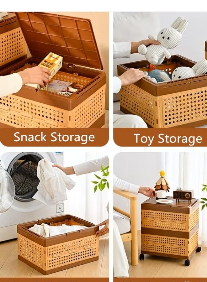 Multifunctional folding storage box, portable large-capacity storage box with universal wheels and lid, suitable for home and camping (3 layers) - Image 1