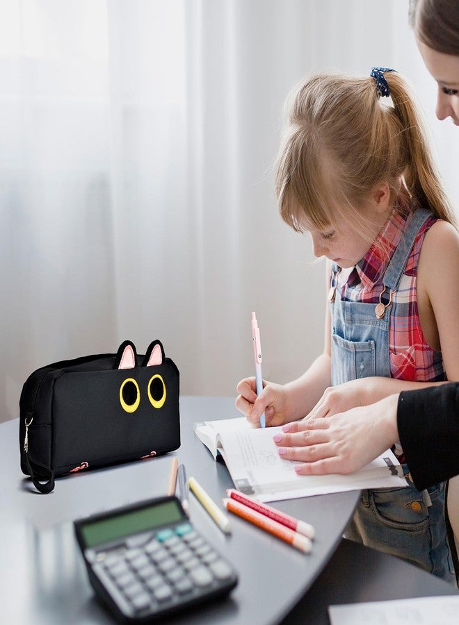 Lanxivi Hongdian Large Capacity Pencil Case Black Color, 3D Cat Pen Bags Pencil Pouch Organizer for Office College School - Image 3