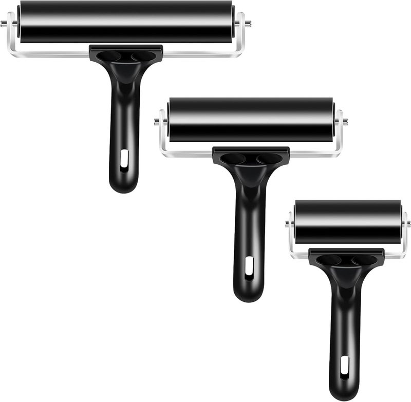 VinBee أسطوانة فينبي الناعمة من المطاط للأعمال اليدوية أسطوانة الطباعة أداة الفرشاة لتطبيق الحبر أداة الرسم بالزيت 3 عبوات (2.4 بوصة، 4 بوصة، 5.9 بوصة) - Image 1