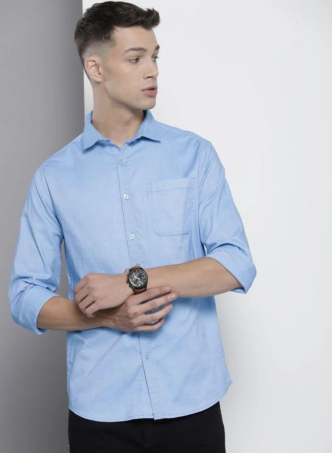The Indian Garage Co The Indian Garage Co Men Blue Plain Regular Fit Shirt