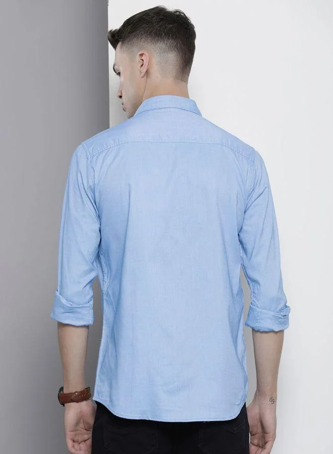 The Indian Garage Co The Indian Garage Co Men Blue Plain Regular Fit Shirt