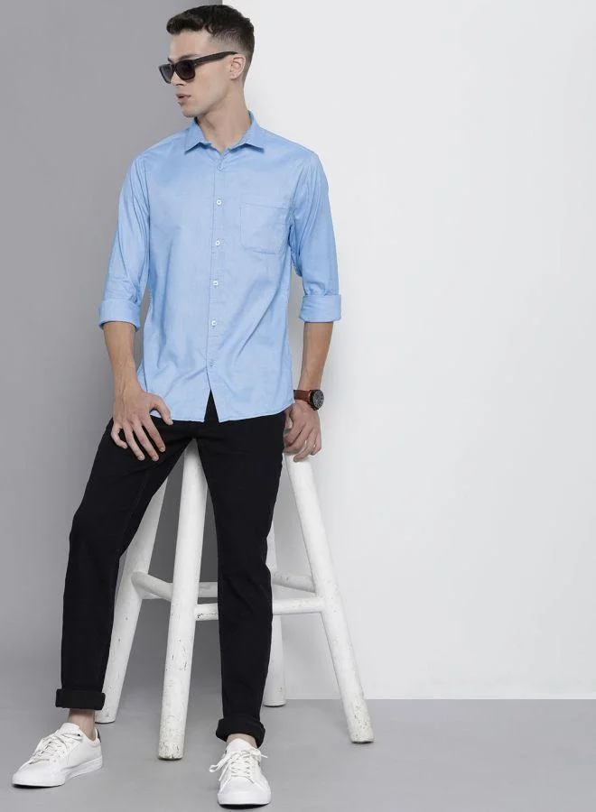 The Indian Garage Co The Indian Garage Co Men Blue Plain Regular Fit Shirt