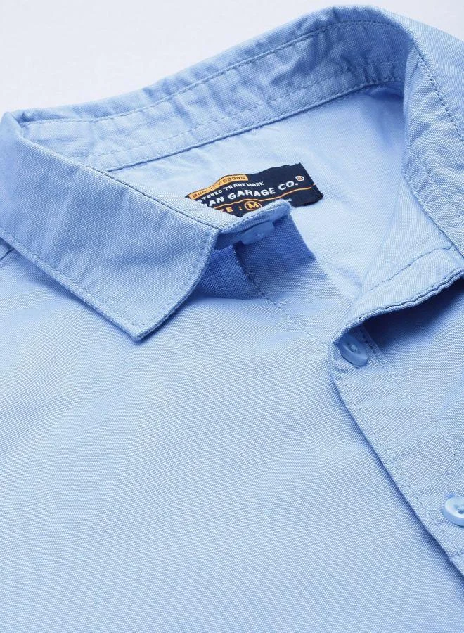 The Indian Garage Co The Indian Garage Co Men Blue Plain Regular Fit Shirt