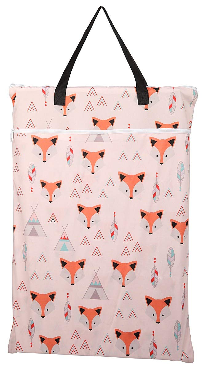 Hibaby Large Hanging WetDry Cloth Diaper Pail Bag for Reusable Diapers or Laundry Baby Fox 