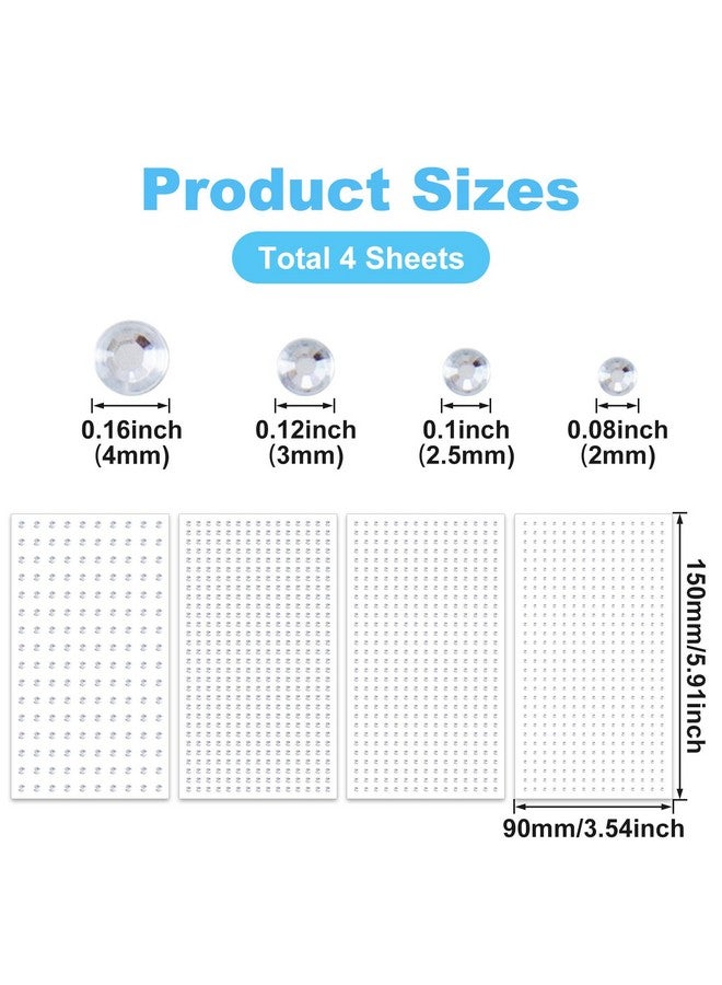 OIIKI 4 Sheets Mini Gems Stickers for Nose, Ear, Eyes, Face Jewels Stick on, Adhesive Rhinestone Makeup for Festivals, Parties, Daily Use for Women, Girls (2mm, 2.5mm, 3mm, 4mm, Silver) - Image 2