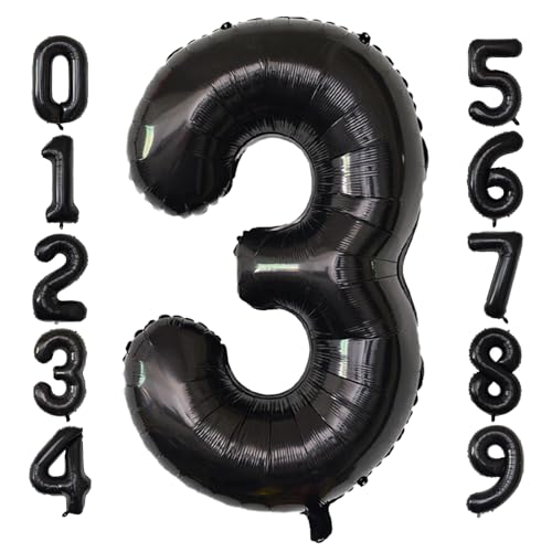 SINBEE 40 Inch Giant Black Number Balloons Helium Mylar Foil Number Balloons for Birthday Number 3 Balloon for Party Celebration Decorations Graduations Anniversary Baby Shower Photo Shoot - Image 1