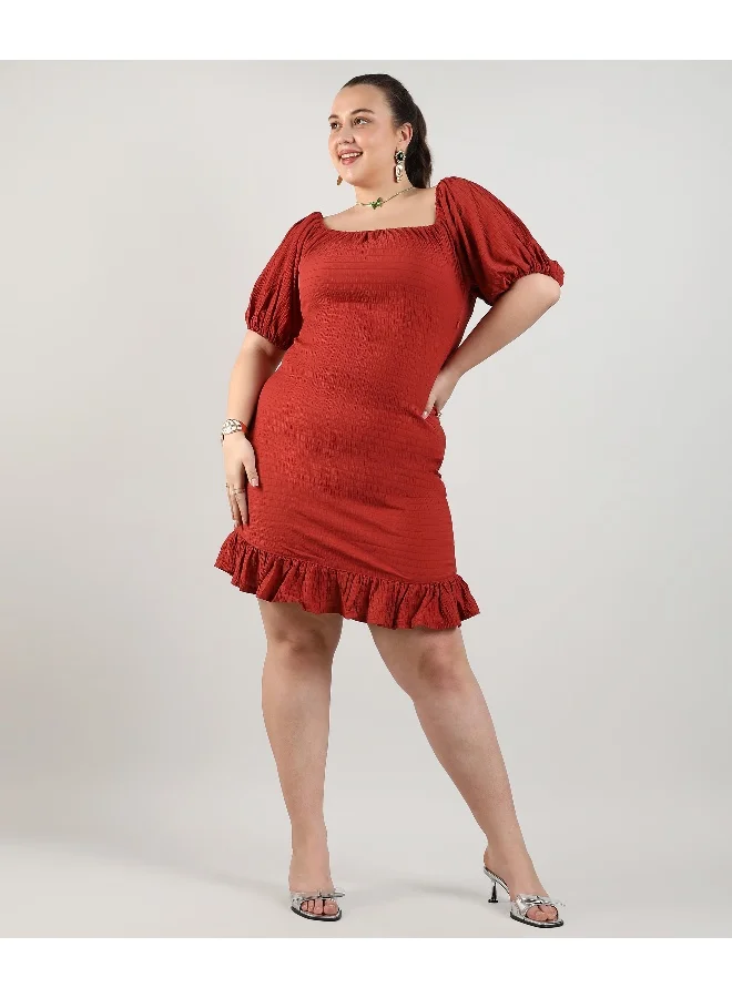 انستافاب بلس فستان كشكش أحمر قرمزي نسائي