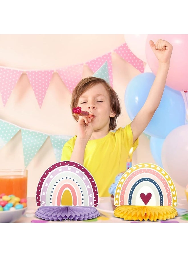 Marspark 10 Pieces Rainbow Party Decorations Rainbow Decor Rainbow Centerpieces for Tables Rainbow Honeycomb Paper Centerpiece Heart Honeycomb Party Rainbow Table Decorations for Birthday (Cute Color) - Image 1