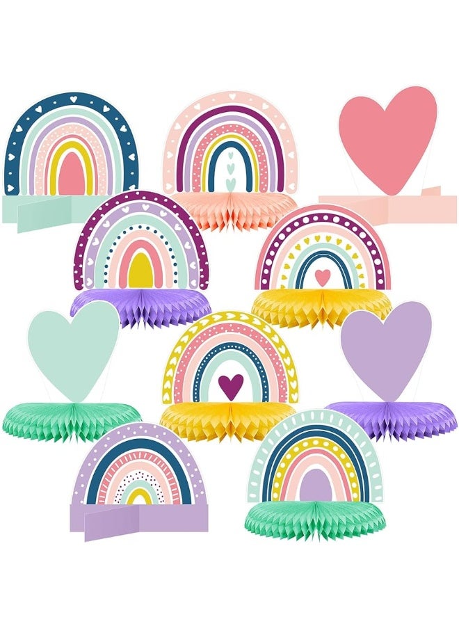 Marspark 10 Pieces Rainbow Party Decorations Rainbow Decor Rainbow Centerpieces for Tables Rainbow Honeycomb Paper Centerpiece Heart Honeycomb Party Rainbow Table Decorations for Birthday (Cute Color) - Image 4