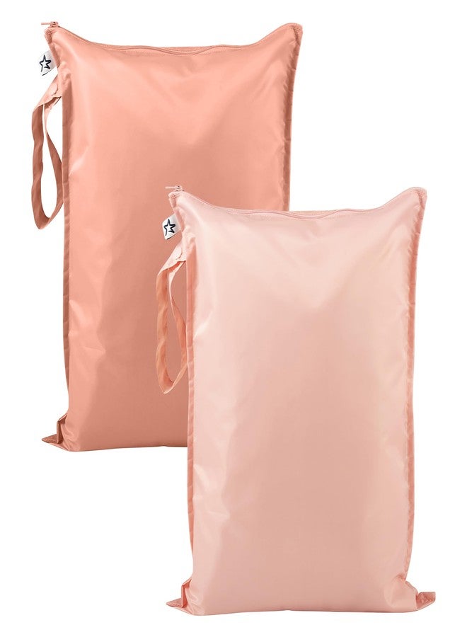 Tiny Twinkle Mess-proof Wet Bags 2 Pack Waterproof and Washable Bag for Travel storage, Stroller, Daycare, Baby Diapers, Yoga, Beach, Pool, Wet Toddler Swimsuits (Peach,Terracotta) - Image 1
