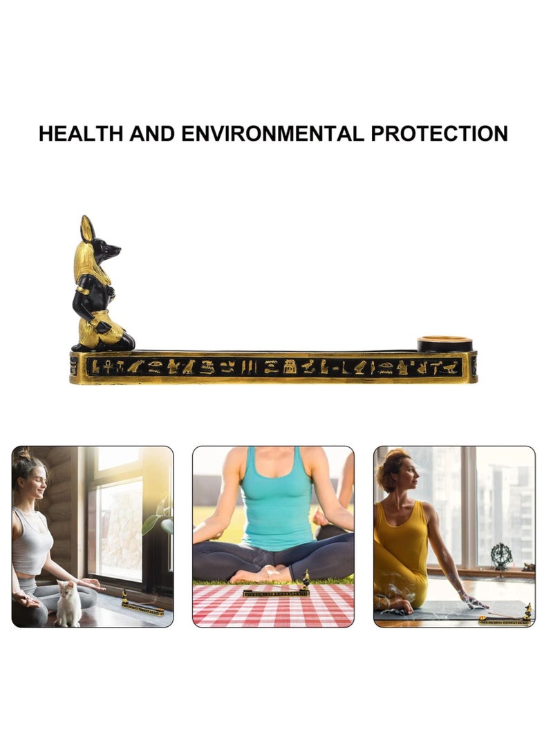 SYOSI Incense Holder, Egyptian Incense Holder, Egyptian God Anubis Statue Censer Plate, Resin Incense Holder Home Office Decoration for Incense Sticks, Incense Cones, 26x11cm - Image 4