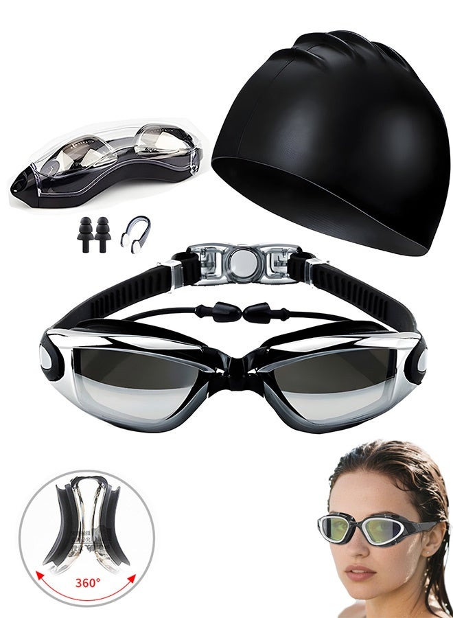 Quantum Swim Goggles, Adjustable Clear Vision Swimming Goggles, Silicone Swimming Cap Waterproof Nose Clip Ear Plugs For Men Women - Image 1