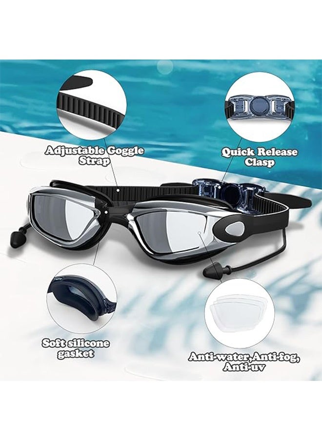 Quantum Swim Goggles, Adjustable Clear Vision Swimming Goggles, Silicone Swimming Cap Waterproof Nose Clip Ear Plugs For Men Women - Image 3