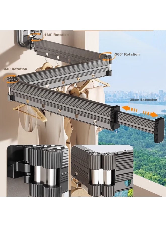 Muya Suction Cup Folding Clothes Drying Rack, No Drilling Required, Extendable Balcony Drying Rod, Indoor Bay Window Invisible Hanging Device - Image 2
