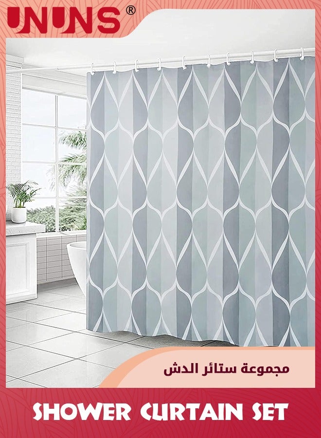 UNUNS مجموعة ستائر الدش، ستارة دش مقاومة للماء وقابلة للغسل مع 12 خطافًا، مجموعات ستائر دش الحمام الرمادية سريعة الجفاف، ستارة حمام طويلة جدًا بحاشية مرجحة، ستارة متينة للحمام، 180 × 180 سم - Image 2