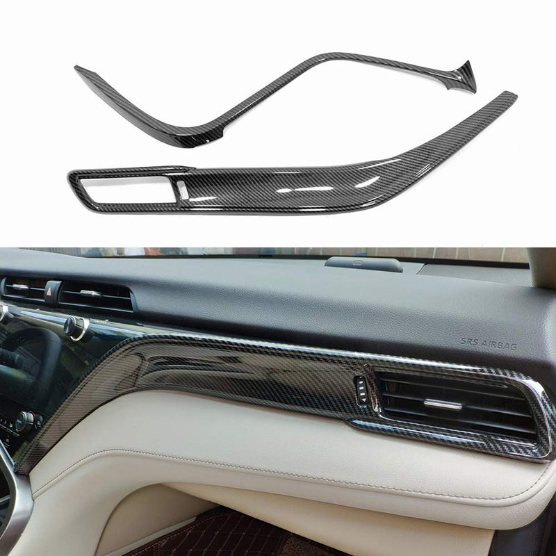 Kadore Interior Front Center Console Strips Trim Molding Cover for Toyota Camry 2018 2019 2020 2021 2022 2023 2024 Carbon Fiber Color LHD 2pc