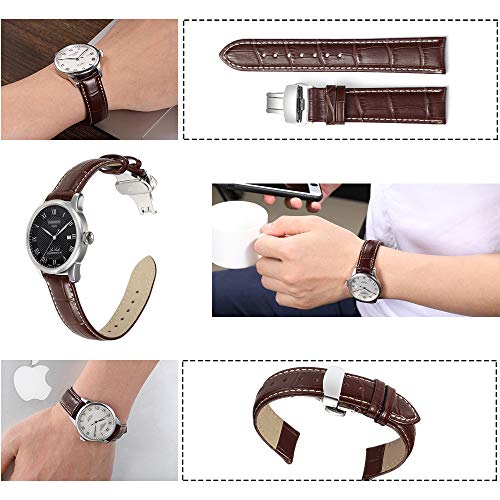 iStrap Leather Watch Band -Alligator Grain Embossed Pattern Calfskin Replacement Strap-Stainless Steel Deployment Buckle with Push Buttons-Bracelet for Men Women-18mm 19mm 20mm 21mm 22mm 24mm - Image 5