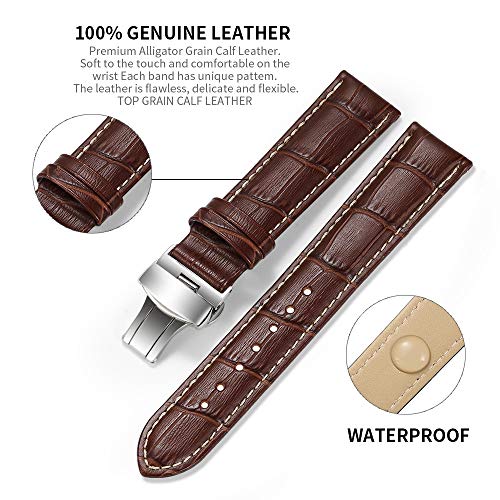 iStrap Leather Watch Band -Alligator Grain Embossed Pattern Calfskin Replacement Strap-Stainless Steel Deployment Buckle with Push Buttons-Bracelet for Men Women-18mm 19mm 20mm 21mm 22mm 24mm - Image 4