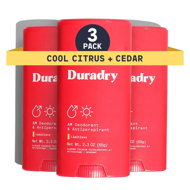 Duradry Clinical-Strength Antiperspirant Deodorant for Women and Men â€“ Clean Formula with Natural Ingredients â€“ Odor and Excessive Sweat Protection for Armpitsâ€“Limitless (Cool Citrus + Cedar),3 Pack - Image 1