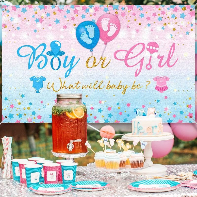 Tatuo Gender Reveal Background Boy or Girl Backdrop Blue Pink Gender Reveal Party What Will Baby Be Banner Baby Shower Photography Photo Booth, 70.8 x 43.3 Inch - Image 4