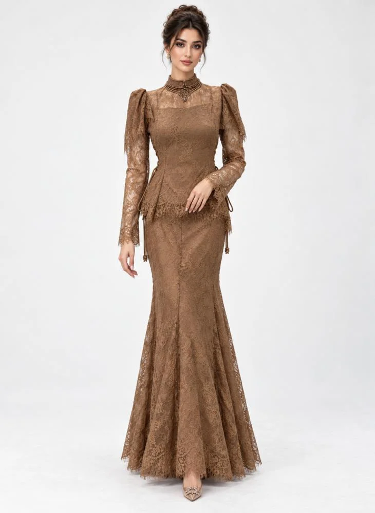 Opera Fashion Brick Lace Two-Piece Set with Mermaid Skirt