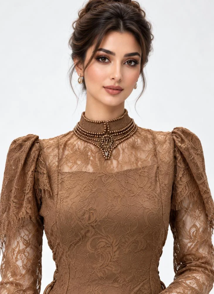 Opera Fashion Brick Lace Two-Piece Set with Mermaid Skirt