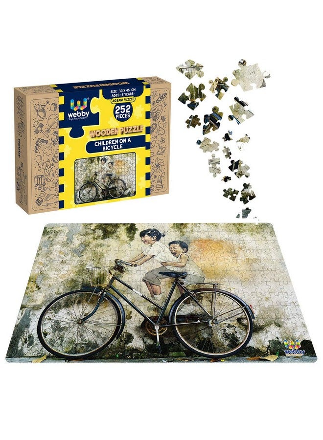 Webby Children on a Bicycle Wooden Jigsaw Puzzle, 252 Pieces - Image 1
