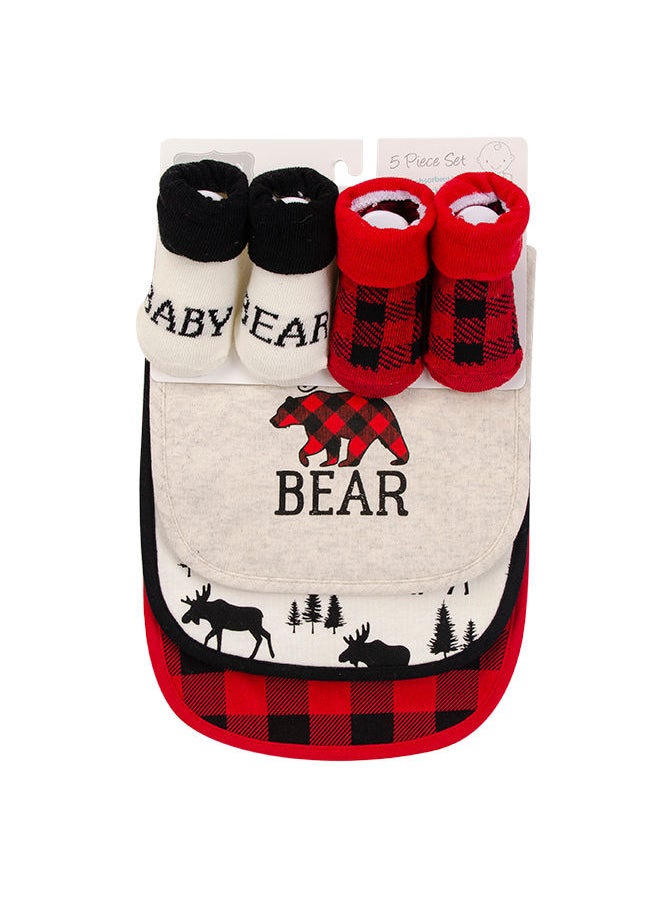 hudson baby Bib & Socks Set 5 Piece Baby Bear Plaid  - Image 2