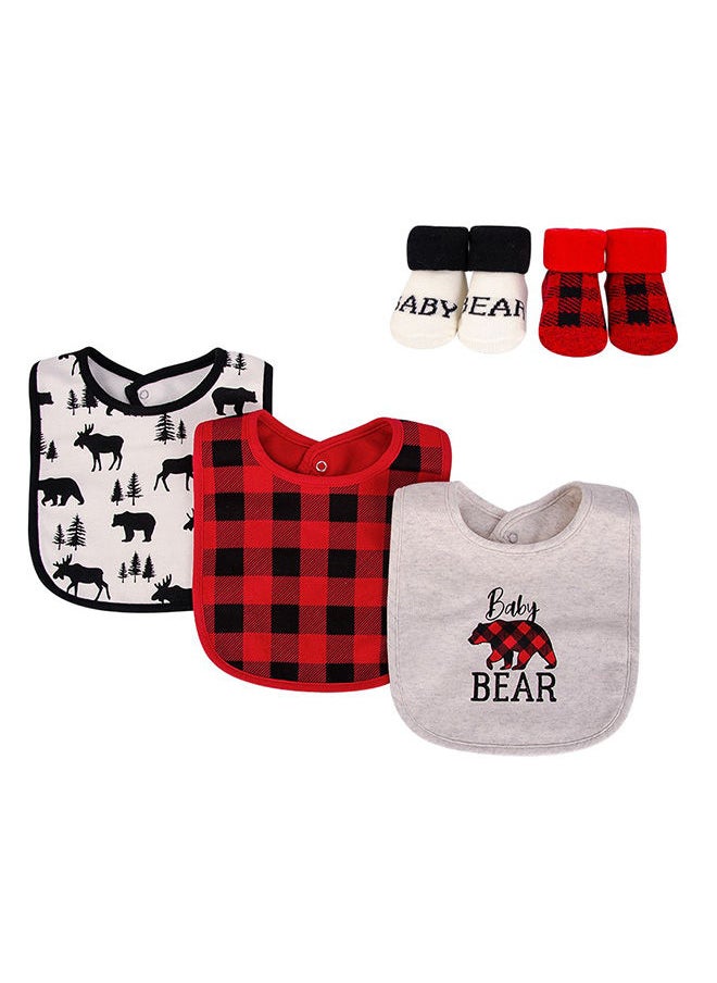 hudson baby Bib & Socks Set 5 Piece Baby Bear Plaid  - Image 1