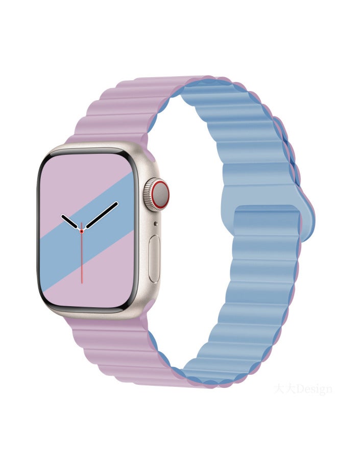 For Iwatch7 Strap Apple 65432/se Generation Two-color Anti-buckle Silicone Magnetic Loop Color Matching Strap - Image 3