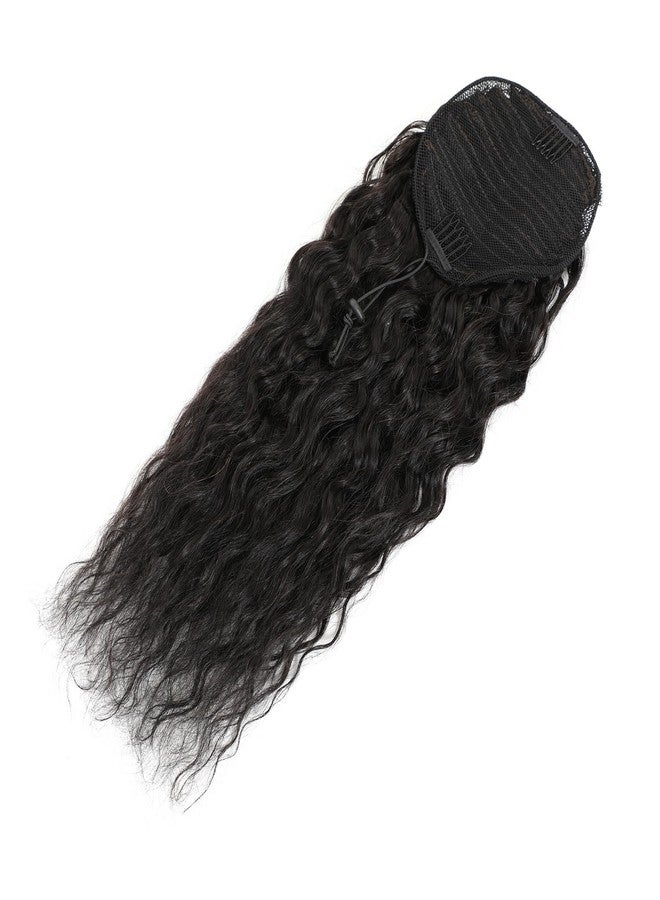 Adette 100% Human Hair Drawstring Ponytail Extension Water Wave in Natural Color 1B Corn Wave Ponytail Clip in Extensions for Black Women (20 Inch) - Image 5