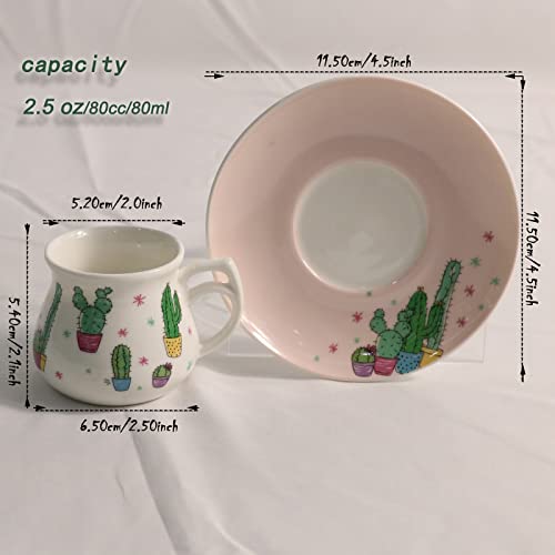 GuangYang 2.5 oz Espresso Cups set of 6, Cute Cactus Pattern (Size for Double Shot Espresso,Ristretto, Macchiato, Café Cubano, and Turkish Coffee) - Image 4