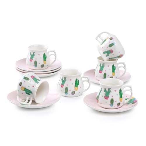 GuangYang 2.5 oz Espresso Cups set of 6, Cute Cactus Pattern (Size for Double Shot Espresso,Ristretto, Macchiato, Café Cubano, and Turkish Coffee) - Image 1