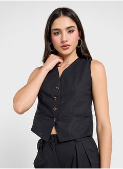 Ginger Cotton Button Up Vest & Wide Leg Pant Co-Ord Set  - Image 3