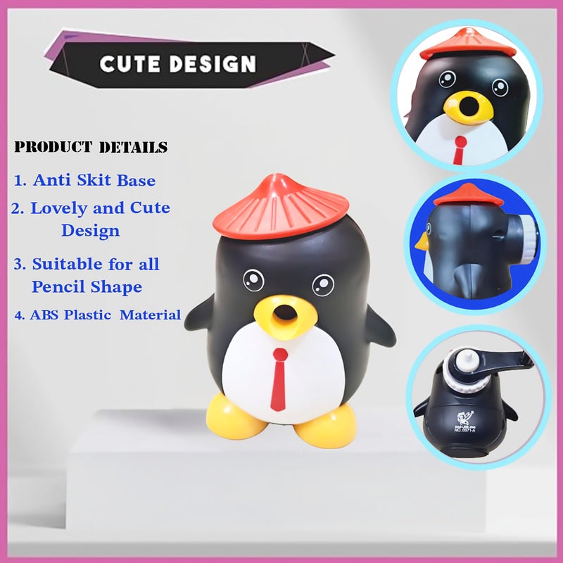 FETE PROPZ FETE PROPZ Sharpener for Kids, Table Sharpener for Toddlers ? Penguin Shaped Pencil Sharpener, Table Sharpener Machine, Manual Sharpener for School, Office, Stationery Gift for Kids(Multi Color) - Image 2