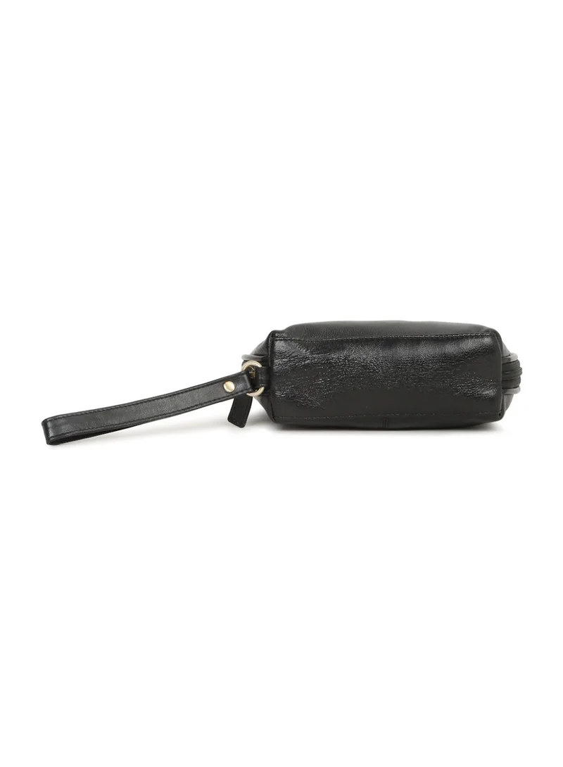 تيك وود Teakwood Essentials Genuine Leather Travel Toiletry Bag | Large Capacity Cosmetic & Grooming Organizer | Dual Zipper Compartments | Inner Pocket | Durable Wrist Strap | Multipurpose Shaving, Makeup & Travel Kit for Men & Women | Black