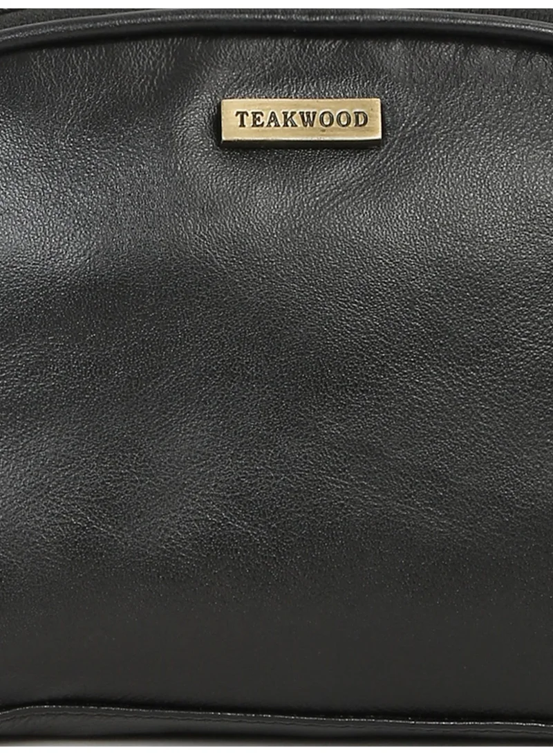 Teakwood  Teakwood Essentials Genuine Leather Travel Toiletry Bag | Large Capacity Cosmetic & Grooming Organizer | Dual Zipper Compartments | Inner Pocket | Durable Wrist Strap | Multipurpose Shaving, Makeup & Travel Kit for Men & Women | Black  | Best Price UAE