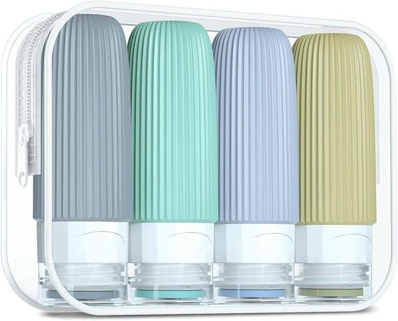 Aspeona 4Pcs Premium Silicone Bottles with Bag Refillable Liquid Squeezable Accessories Travel Size Containers BPA Free Leak Proof Liquid Bottles for Shampoo Conditioner Lotion Multicolor - Image 1