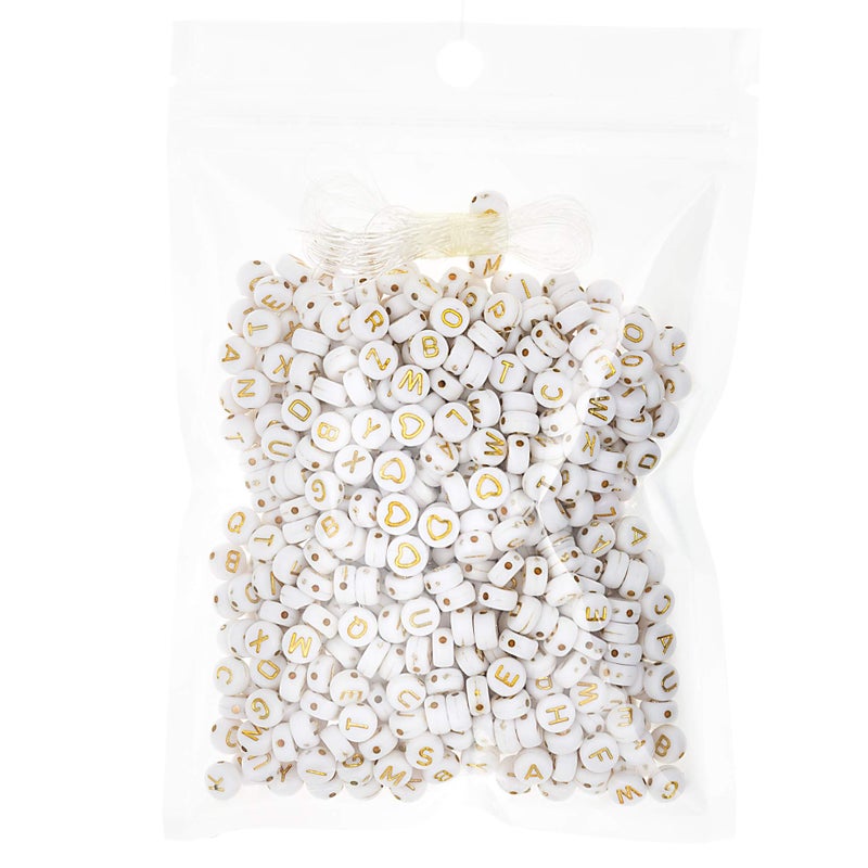 Gxueshan 500 Pcs Acrylic Alphabet Letter Beads Gold On White Name Bracelets for Jewelry Making (goldonwhite) (goldonwhite) - Image 2