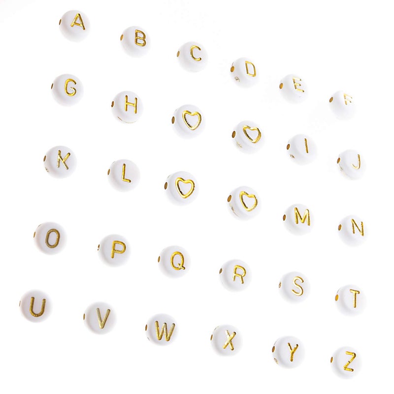 Gxueshan 500 Pcs Acrylic Alphabet Letter Beads Gold On White Name Bracelets for Jewelry Making (goldonwhite) (goldonwhite) - Image 4