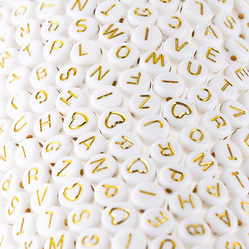 Gxueshan 500 Pcs Acrylic Alphabet Letter Beads Gold On White Name Bracelets for Jewelry Making (goldonwhite) (goldonwhite) - Image 1