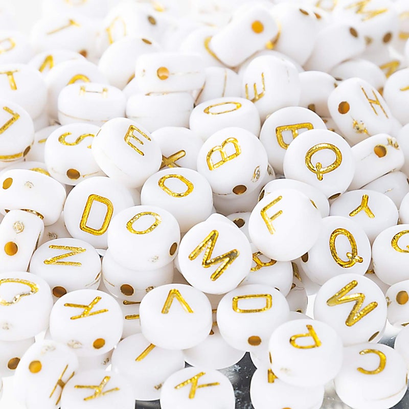 Gxueshan 500 Pcs Acrylic Alphabet Letter Beads Gold On White Name Bracelets for Jewelry Making (goldonwhite) (goldonwhite) - Image 5