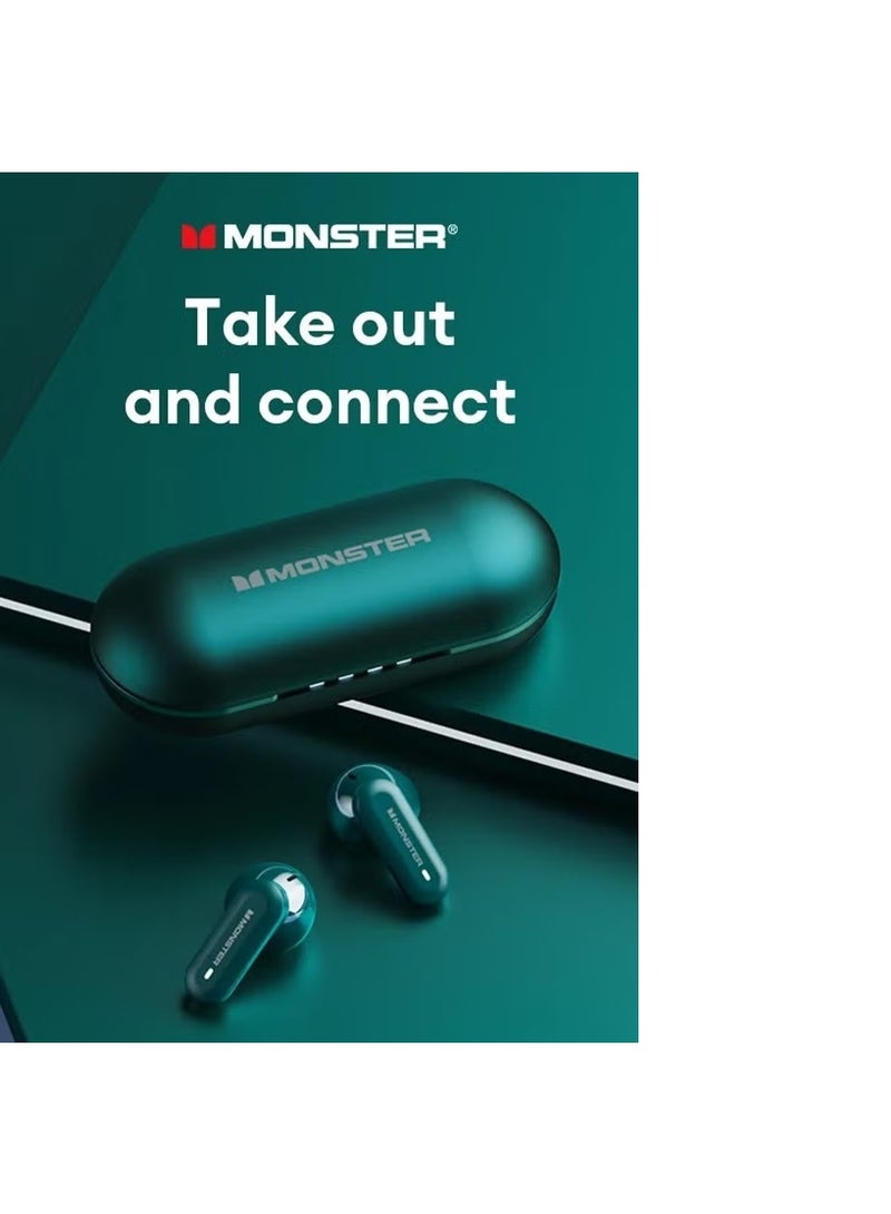 Monstar Monster XKT25 Wireless Gaming Earbuds – Bluetooth Headset with Deep Bass, Low Latency, Noise-Canceling Mic, Green - Image 2