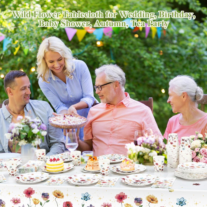 Layhit لائحة 202 قطعة لوازم تزيين حفلات الزهور أطباق ورقية من الزهور مناديل أكواب فراشة غطاء طاولة زهور برية لربيع صيف عيد ميلاد زفاف حفلة (زهور برية 5 ملونة) - Image 5