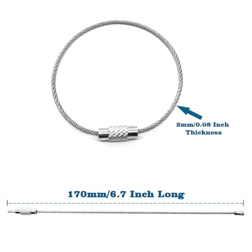 Kidultz Wire cables(2mm Thickness*170mm Long) Stainless Steel Pendant Circle EDC Tool Key Holder Loops for Hiking, Hanging, Keys and Heavy Duty Luggage Tags - 6 Pieces(Silver) - Image 5