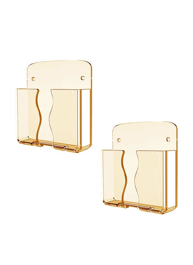 Peachjoy 2pcs Wall Mounted Phone Holder, Clear Stand Self Adhesive With Charging Hole Compatible With iPhone and Android Smartphone, Cradle Bedside Organizer Remote Control Stand for Home Office 