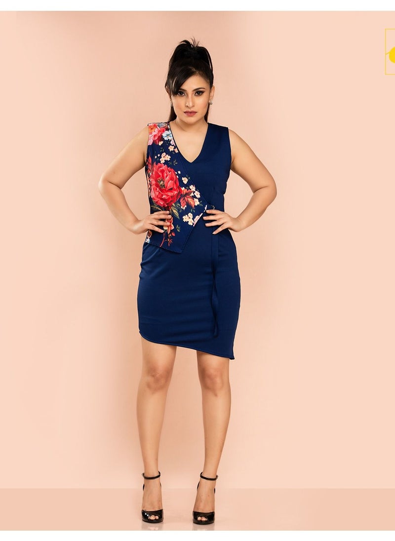 CH Glamstore Sleeveless Workwear Bodycon Dress with Floral Print Crossover Panel  - Image 1